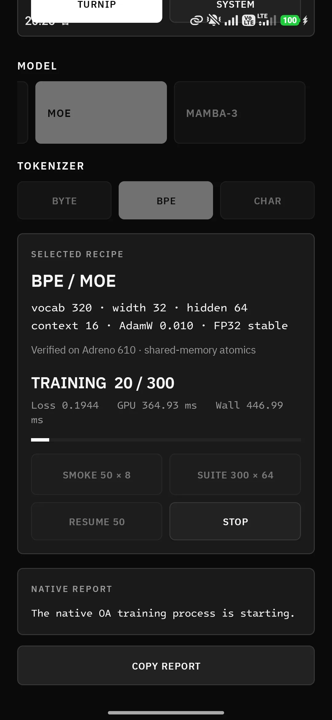 Mobile Lab training a sparse MoE model on Android